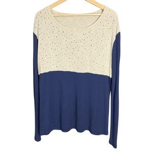 Maitai Navy and Beige Long Sleeve Blouse Size XL - Made in USA